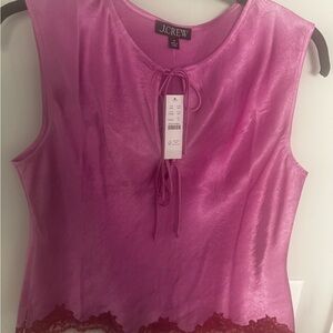 NWT J. Crew Pink Satin Lace-Trim Sleeveless Top